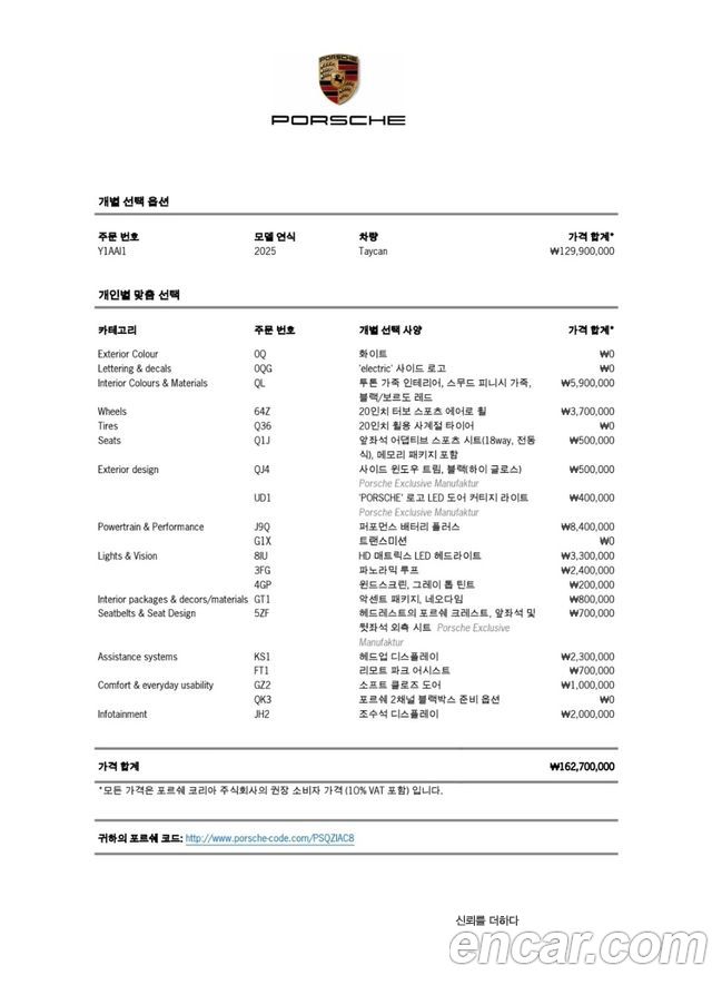 Porsche Taycan из Кореи Encar